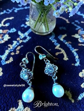 BRIGHTON "Alcazar" Crystal, Pearl, And Silver Drop Earrings WEDDING READY